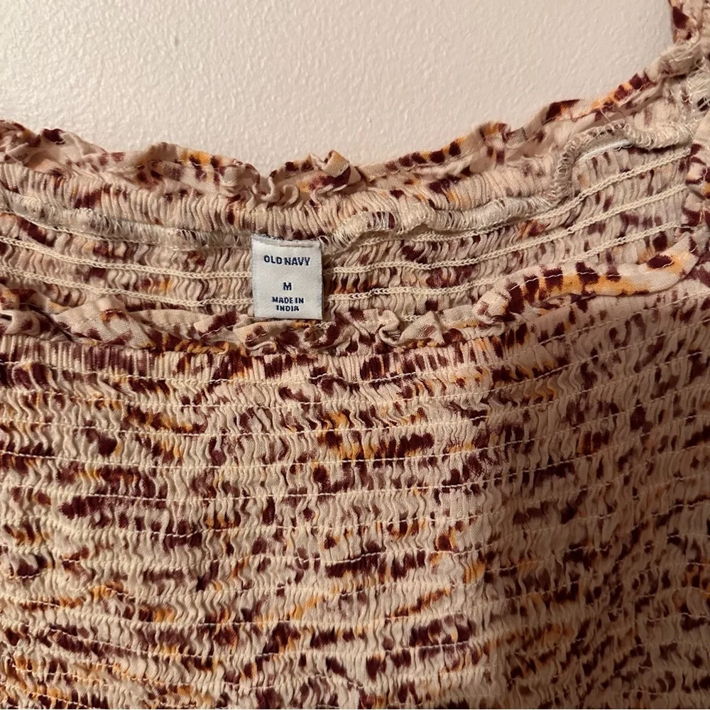 Old Navy Red and Cream Puff Sleeve Peplum Blouse Medium Boho Summer Spring‎ - Picture 2 of 14